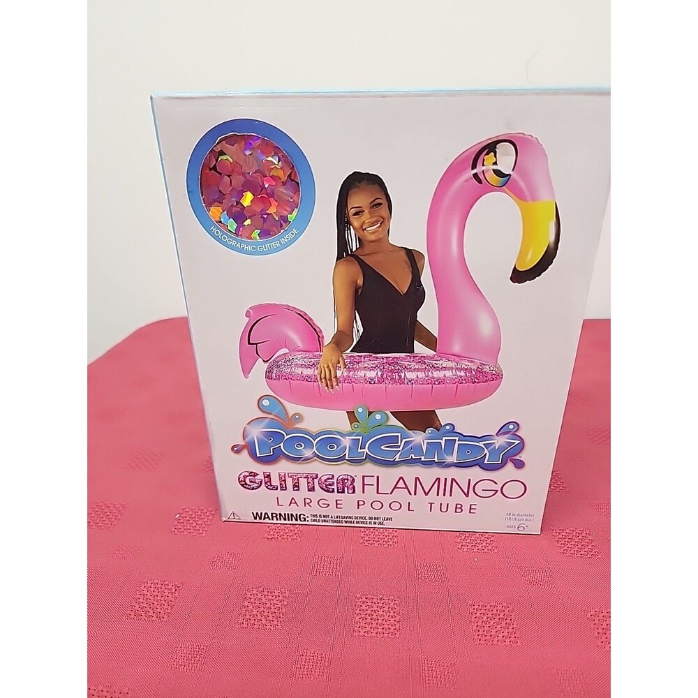 Pool Candy Large 40” Glitter Flamingo Pool Tube  Float Pink Barbiecore NEW